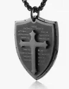 HZMAN Shield Armor of God Efésios 6:16-17, Colar com pingente de cruz de fé em aço inoxidável